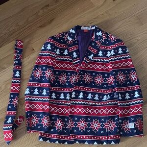 OppoSuits and matching tie holiday Christmas  Red and Blue Holiday Blazer